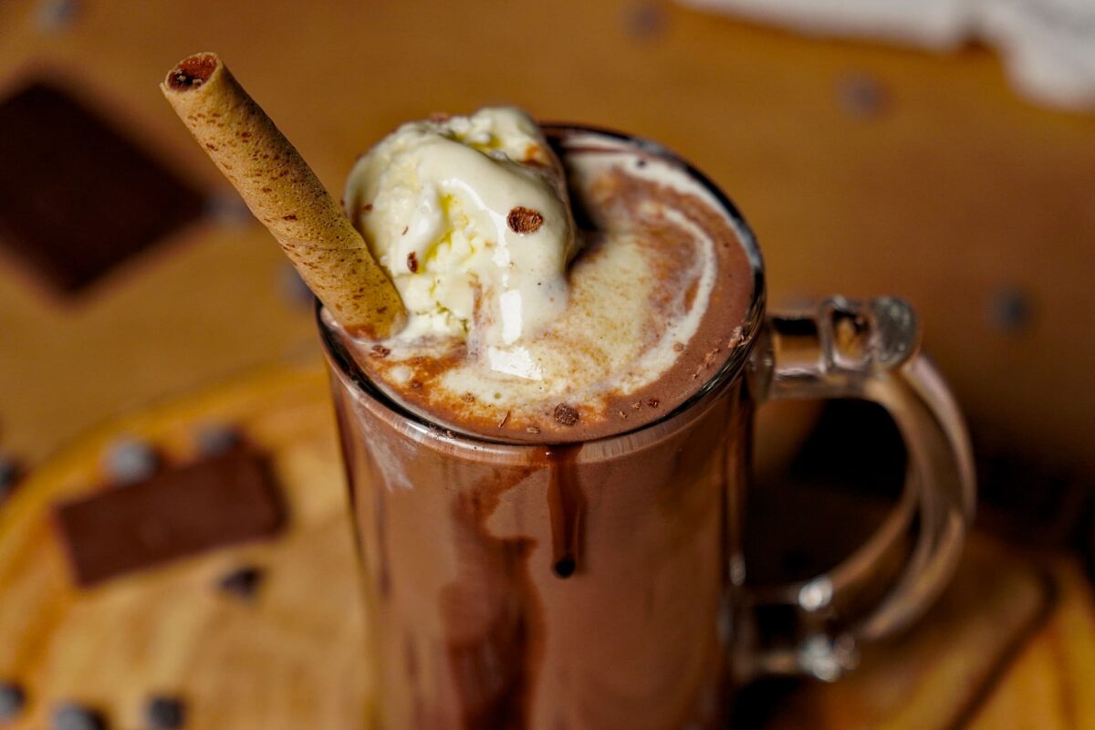 Overhead view of Cold Coco, showcasing its rich chocolate color and creamy texture.