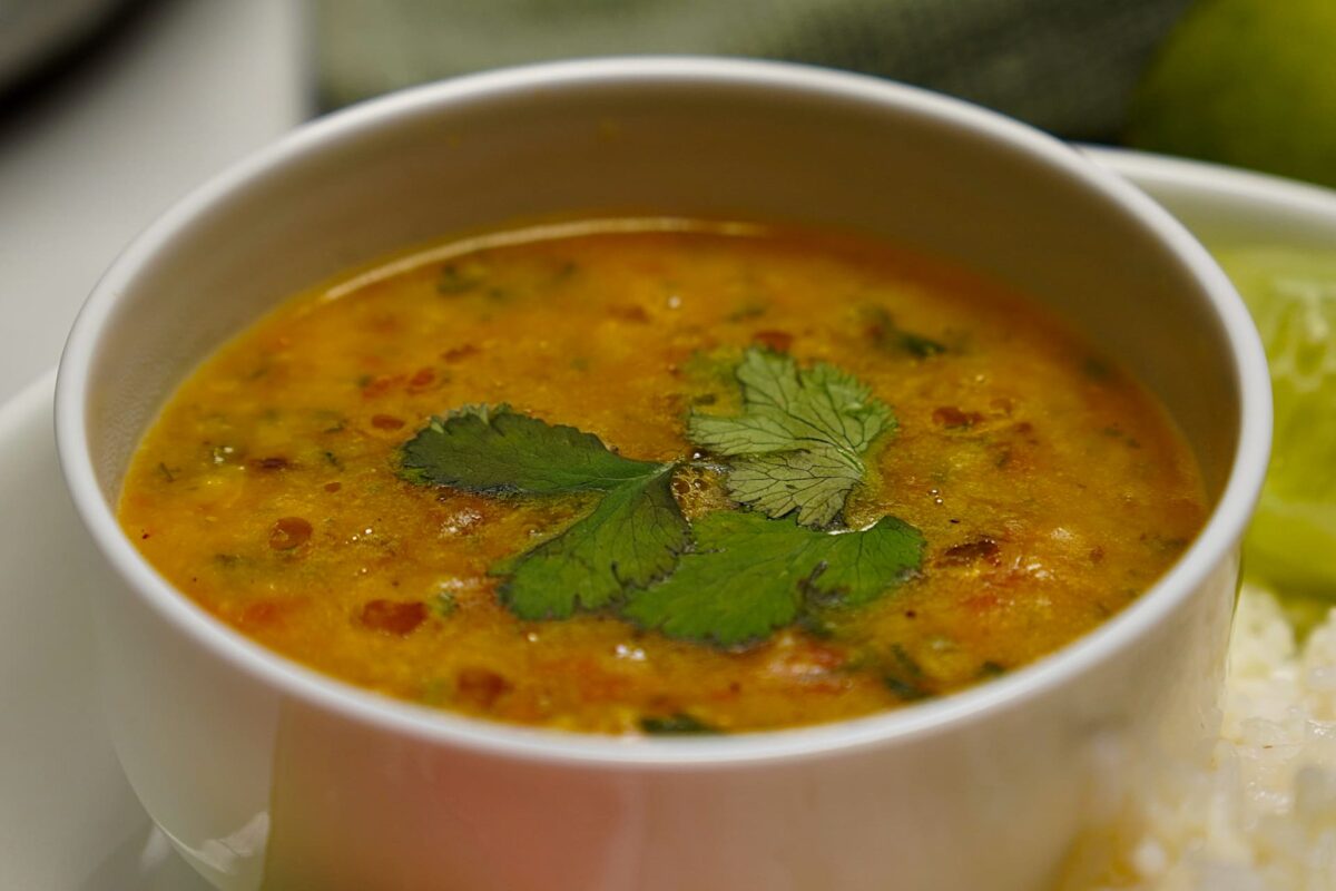 Close-up of Jeera Tadka Wali Dal, emphasizing its creamy consistency and aromatic spices.